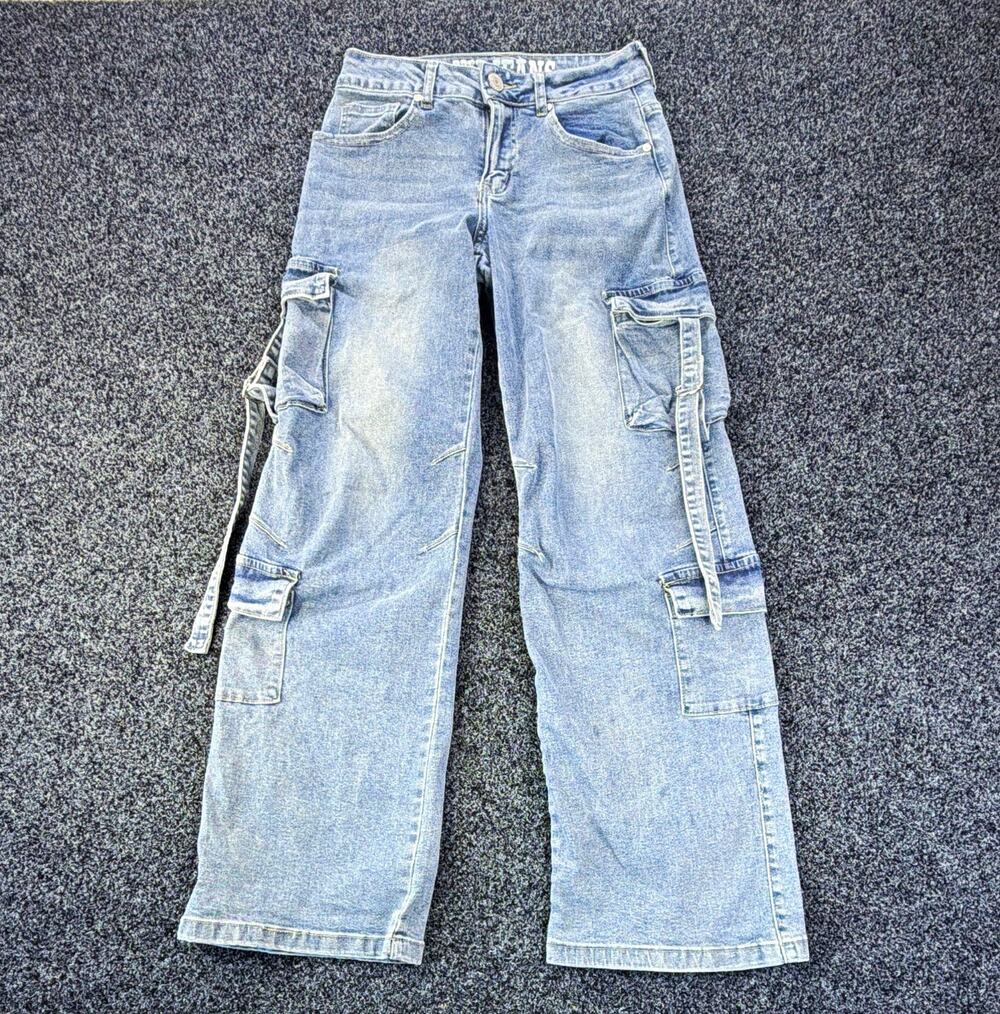 V.I.P. Women’s Light Wash Blue Wide-Leg Mid Rise Cargo 5-Pocket Jeans 0
